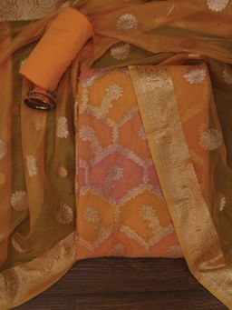 Jaipur Kurti - Unstitched Zari Woven Organza Dress Material with Dupatta (Set of 3)