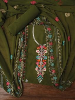 Jaipur Kurti - Unstitched Sequin Embroidered Silk Georgette Dress Material with Dupatta (Set of 3)