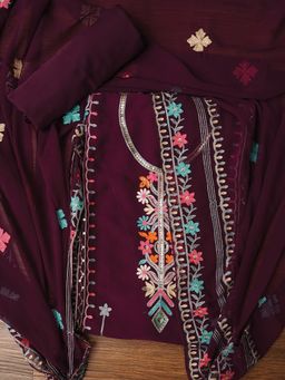 Jaipur Kurti - Unstitched Sequin Embroidered Silk Georgette Dress Material with Dupatta (Set of 3)