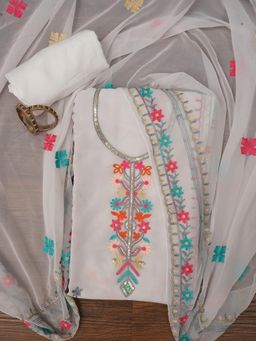 Jaipur Kurti - Unstitched Sequin Embroidered Silk Georgette Dress Material with Dupatta (Set of 3)