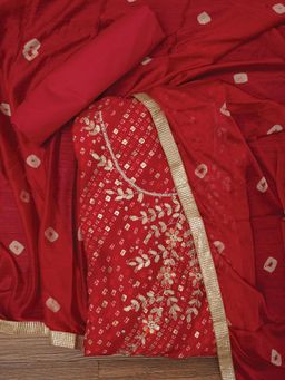 Jaipur Kurti - Unstitched Cotton Bandhani Printed Dress Material with Dupatta (Set of 3)