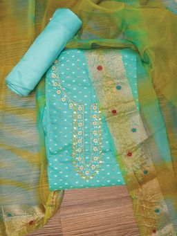 Jaipur Kurti - Unstitched Cotton Blend Embellished Dress Material with Dupatta (Set of 3)