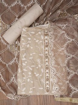 Jaipur Kurti - Unstitched Silk Blend Embroidered Dress Material with Dupatta (Set of 3)