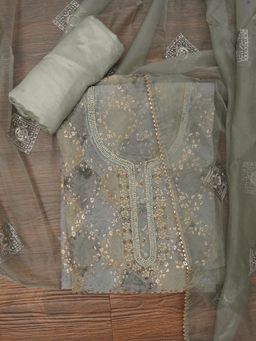 Jaipur Kurti - Unstitched Sequin Embellished Organza Dress Material with Dupatta (Set of 3)