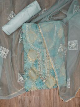 Jaipur Kurti - Unstitched Sequin Embellished Organza Dress Material with Dupatta (Set of 3)