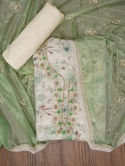 Jaipur Kurti - Unstitched Cotton Blend Embellished Dress Material with Dupatta (Set of 3)