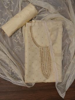 Jaipur Kurti - Unstitched Cotton Woven Design Embellished Dress Material with Dupatta (Set of 3)