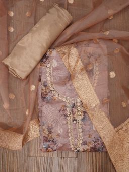 Jaipur Kurti - Unstitched Embellished Floral Printed Organza Dress Material with Dupatta (Set of 3)