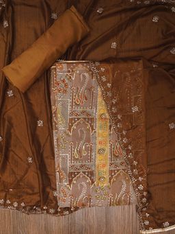 Jaipur Kurti - Unstitched Sequin Embellished Organza Dress Material with Dupatta (Set of 3)