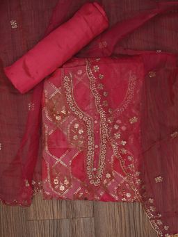 Jaipur Kurti - Unstitched Sequin Embroidered Organza Dress Material with Dupatta (Set of 3)