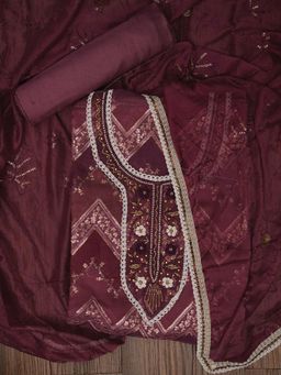 Jaipur Kurti - Unstitched Sequin Embroidered Organza Dress Material with Dupatta (Set of 3)