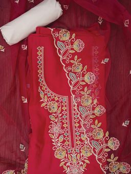 Jaipur Kurti - Unstitched Embroidered Pure Cotton Dress Material with Dupatta (Set of 3)