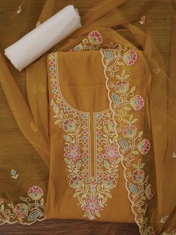 Jaipur Kurti - Unstitched Embroidered Pure Cotton Dress Material with Dupatta (Set of 3)