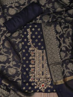 Jaipur Kurti - Unstitched Zari Silk Blend Embellished Dress Material with Dupatta (Set of 3)