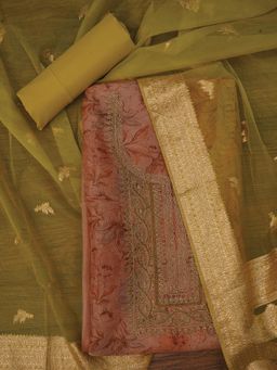 Jaipur Kurti - Unstitched Floral Printed Embellished Organza Dress Material with Dupatta (Set of 3)