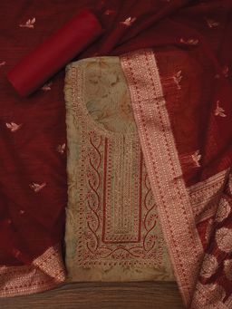 Jaipur Kurti - Unstitched Floral Printed Embellished Organza Dress Material with Dupatta (Set of 3)