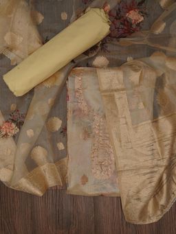 Jaipur Kurti - Unstitched Floral Printed Embellished Organza Dress Material with Dupatta (Set of 3)