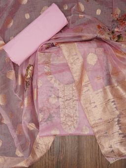 Jaipur Kurti - Unstitched Floral Printed Embellished Organza Dress Material with Dupatta (Set of 3)