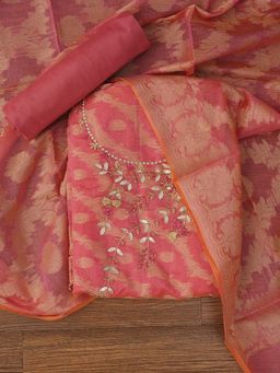 Jaipur Kurti - Unstitched Zari Woven Silk Blend Dress Material with Dupatta (Set of 3)