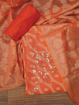 Jaipur Kurti - Unstitched Zari Woven Silk Blend Dress Material with Dupatta (Set of 3)