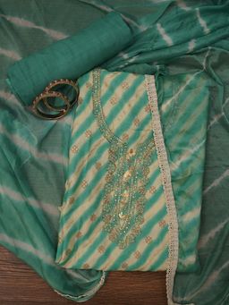 Jaipur Kurti - Unstitched Leheriya Printed Dress Material with Dupatta (Set of 3)