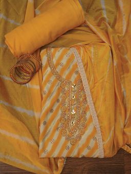 Jaipur Kurti - Unstitched Leheriya Printed Dress Material with Dupatta (Set of 3)