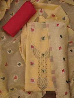 Jaipur Kurti - Unstitched Zari Woven Cotton Blend Dress Material with Dupatta (Set of 3)