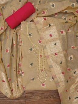 Jaipur Kurti - Unstitched Zari Woven Cotton Blend Dress Material with Dupatta (Set of 3)