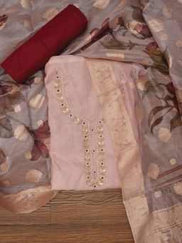 Jaipur Kurti - Unstitched Embellished Floral Printed Blend Dress Material with Dupatta (Set of 3)