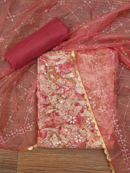 Jaipur Kurti - Unstitched Abstract Printed Embroidered Dress Material with Dupatta (Set of 3)