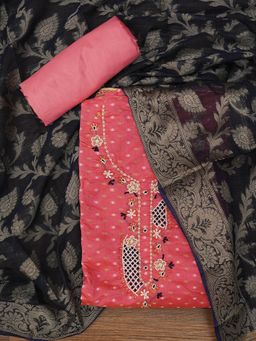 Jaipur Kurti - Unstitched Zari Embellished Cotton Blend Dress Material with Dupatta (Set of 3)