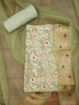 Jaipur Kurti - Unstitched Zari Brocade Cotton Dress Material with Dupatta (Set of 3)