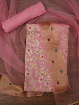 Jaipur Kurti - Unstitched Zari Brocade Cotton Dress Material with Dupatta (Set of 3)