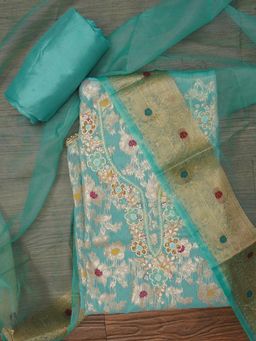 Jaipur Kurti - Unstitched Zari Brocade Cotton Dress Material with Dupatta (Set of 3)