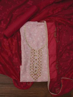 Jaipur Kurti - Unstitched Zari Embroidered Cotton Dress Material with Dupatta (Set of 3)