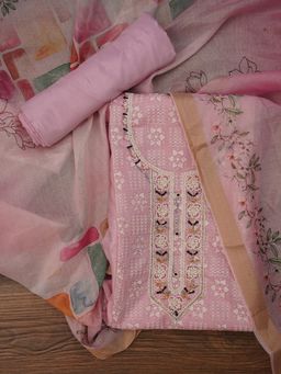 Jaipur Kurti - Unstitched Printed Embellished Cotton Dress Material with Dupatta (Set of 3)