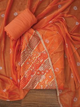 Jaipur Kurti - Unstitched Cotton Bandhani Printed Dress Material with Dupatta (Set of 3)