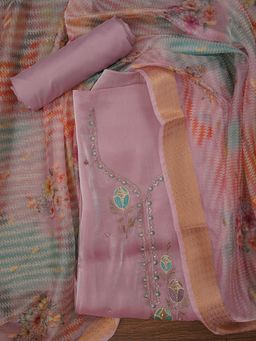Jaipur Kurti - Unstitched Embroidered Pure Silk Dress Material with Dupatta (Set of 3)