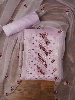 Jaipur Kurti - Unstitched Zari Embroidered Organza Dress Material with Dupatta (Set of 3)