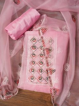 Jaipur Kurti - Unstitched Zari Embroidered Organza Dress Material with Dupatta (Set of 3)