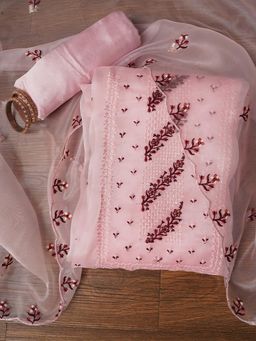 Jaipur Kurti - Unstitched Zari Embroidered Organza Dress Material with Dupatta (Set of 3)