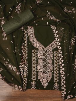 Jaipur Kurti - Unstitched Embroidered Silk Georgette Dress Material with Dupatta (Set of 3)