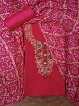 Jaipur Kurti - Unstitched Embroidered Zari Silk Blend Dress Material with Dupatta (Set of 3)