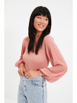 Trendyol - Rose Comfortable Fit Solid-plain Round Neck Top