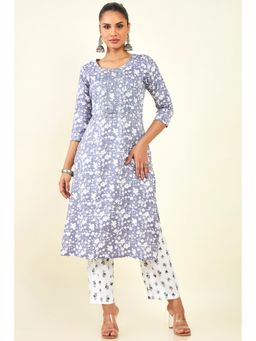 Soch - Women Purple Rayon Floral Kurta (Set of 2)