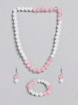 EL REGALO - Kids Girls Jewellery Necklace, Earring and Bracelet Combo Pink and White (Set of 3)