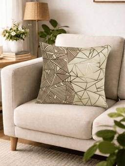 House of Owlet - Beige Velvet Fabric Square Cushion Cover (16X16)