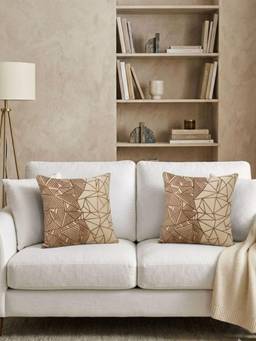 House of Owlet - Beige Velvet Fabric Square Cushion Cover (16X16) (Pack of 2)