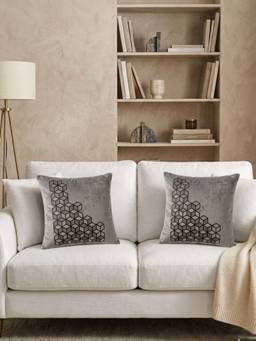 House of Owlet - Grey Velvet Fabric Square Cushion Cover (16X16) (Pack of 2)