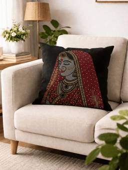 House of Owlet - Black Velvet Fabric Queen Stonework Square Cushion Cover (16X16)